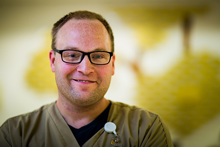 Lifeworks Associate Lance Kopischke works the overnight shift at Mayo Clinic Health System – Mankato.