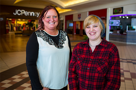 Amanda Vaubel (Right) with her job coach Chelsea Skinner outside JCPenny.