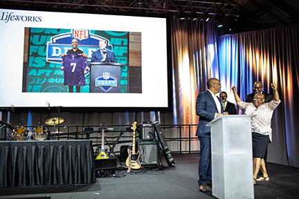 To close out his Personal Achievement Award acceptance speech on the night of the NFL Draft, Ajani Lewis-McGhee said: "With the 30th pick in the 2018 NFL Draft, the Minnesota Vikings select Ajani Lewis-McGhee.